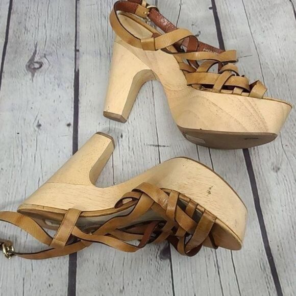 Max Studio Oakey Slingback Wood High Heels - Picture 4 of 13